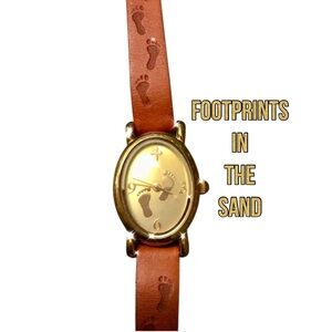 Womens Footprints Vintage Leather Band Watch